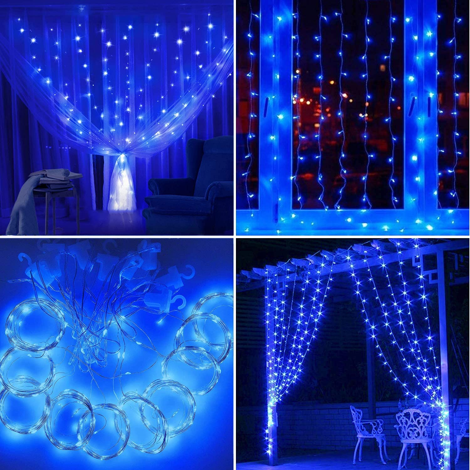 String Lights Curtain, USB Powered Fairy Lights for Bedroom Party, 8 Modes & IP64 Waterproof Ideal for Garden, Patio 