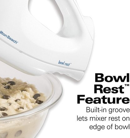 Hamilton Beach 6-Speed Electric Hand Mixer, Beaters and Whisk, with Snap-On Storage Case, White