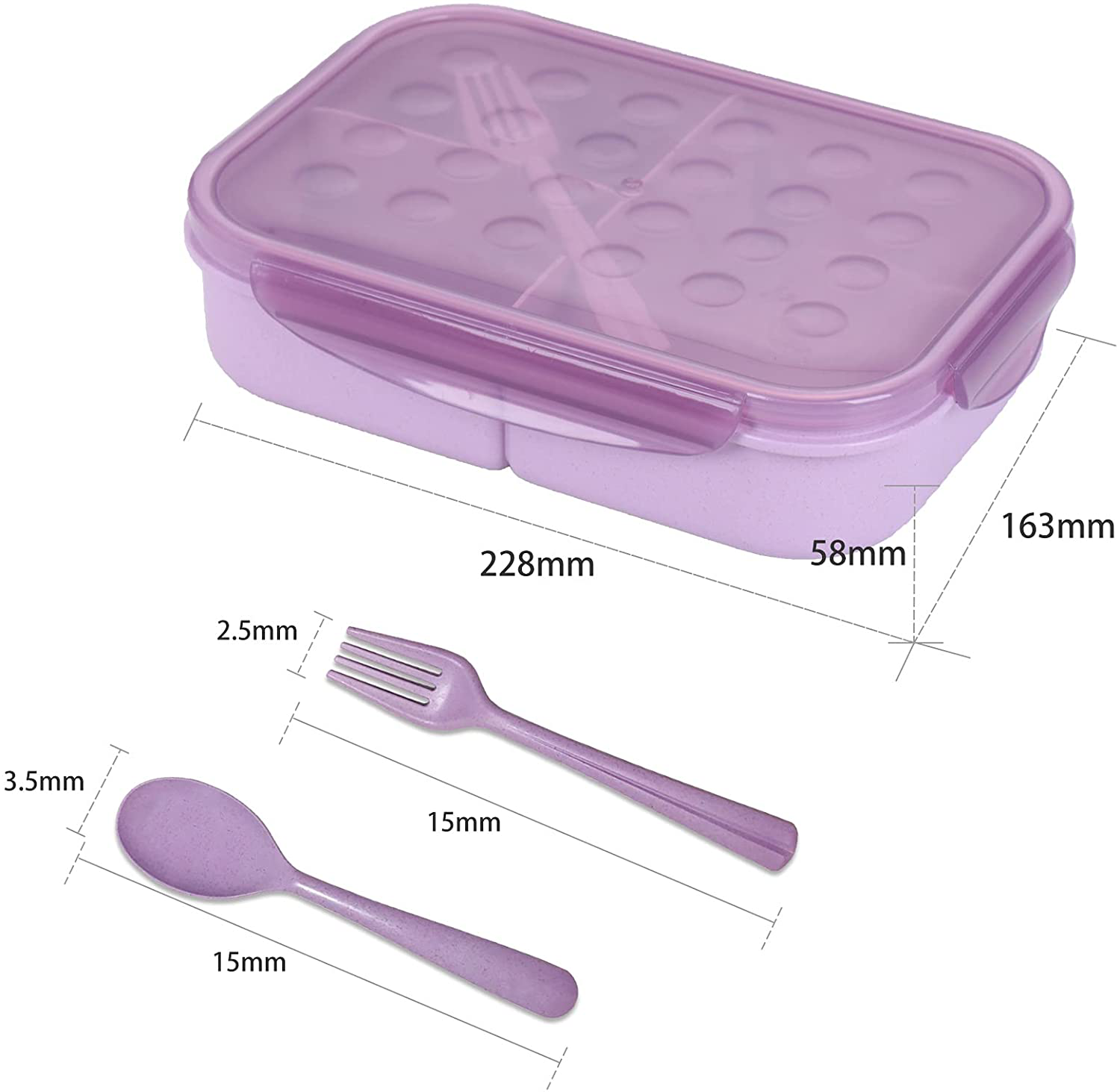 Bento Box, ASYH 3 Compartment Japanese Lunch Box Reusable Lunch Dinner Containers with Fork Spoon for Adults Kids School Office Food Grade BPA Free Microwave Safe (Purple-1150ML)