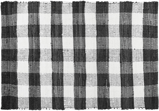 GLAMBURG Cotton Reversible Area Rug 3' x 5' Farmhouse Floor Mat, Handwoven Washable Carpet Checkered Plaid Rug for Front Porch Living Room Kitchen Bedroom - Blue White
