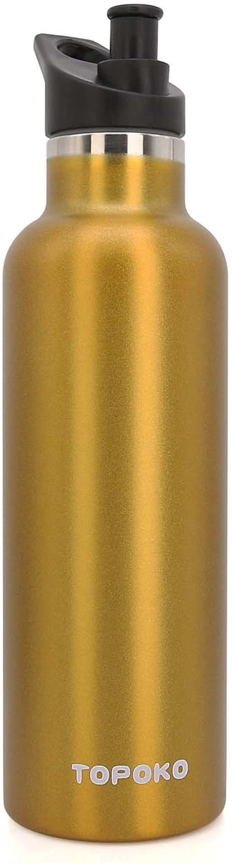TOPOKO 25 OZ Hydro Double Wall Flask Stainless Steel Water Bottle, Bite Valve Top, Vacuum Insulated, Sweat Proof, Leak Proof Sports Thermos. Standard Mouth 25oz, BPA-Free, Keep Cold 24 Hours (Black)