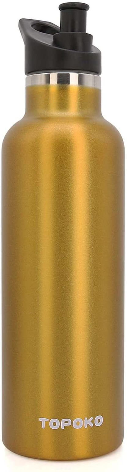 TOPOKO 25 OZ Hydro Double Wall Flask Stainless Steel Water Bottle, Bite Valve Top, Vacuum Insulated, Sweat Proof, Leak Proof Sports Thermos. Standard Mouth 25oz, BPA-Free, Keep Cold 24 Hours (Black)