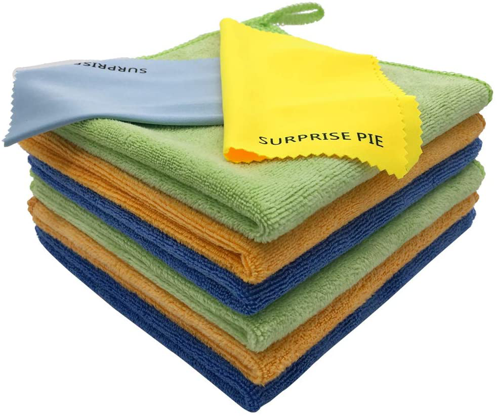 Microfiber Cleaning Cloths 400 GSM Thick Soft Lint Free 12"x12" 6 Pack Green Blue and Orange Reusable Kitchen Towels Dust Cloth Rags