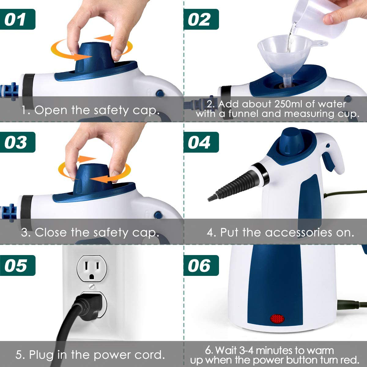 Handheld Pressurized Steam Cleaner, All Natural Household Steam Cleaning with 9-Piece Accessory Set, Multi-Purpose and Multi-Surface Steam Cleaner for Kitchen, Bathroom, Windows, Car Seat, Floor More