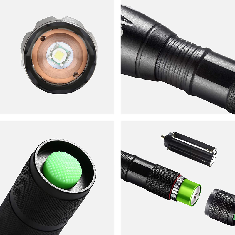 2 Pack Zoomable Tactical Flashlights with 6 Pack AAA Batteries with 5 Modes