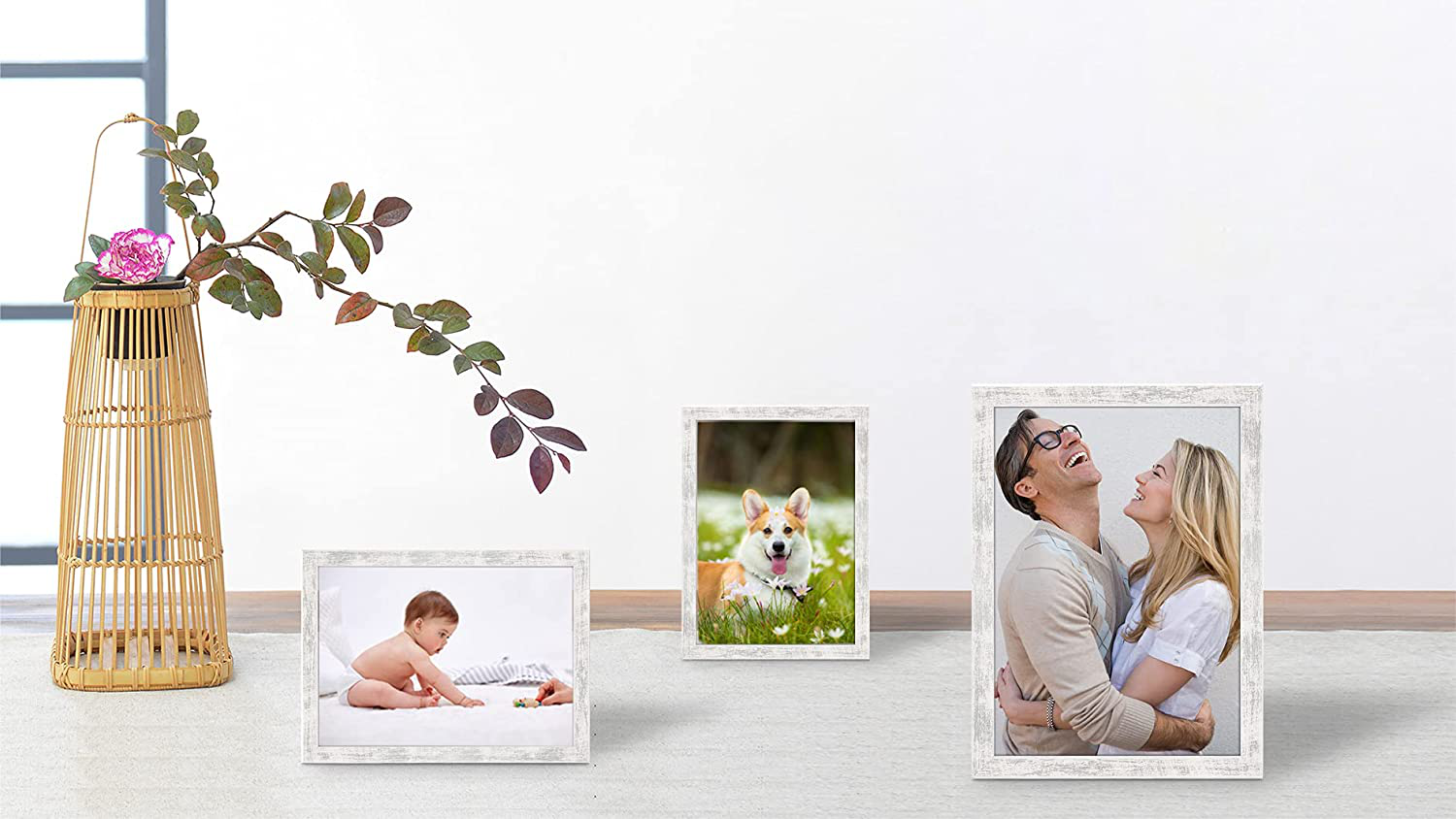Alkerman 4x6 Picture Frames Rustic Distressed White Wood Pattern High Definition Glass for Table Top Display and Wall Mounting Photo Frame，Pack of 4