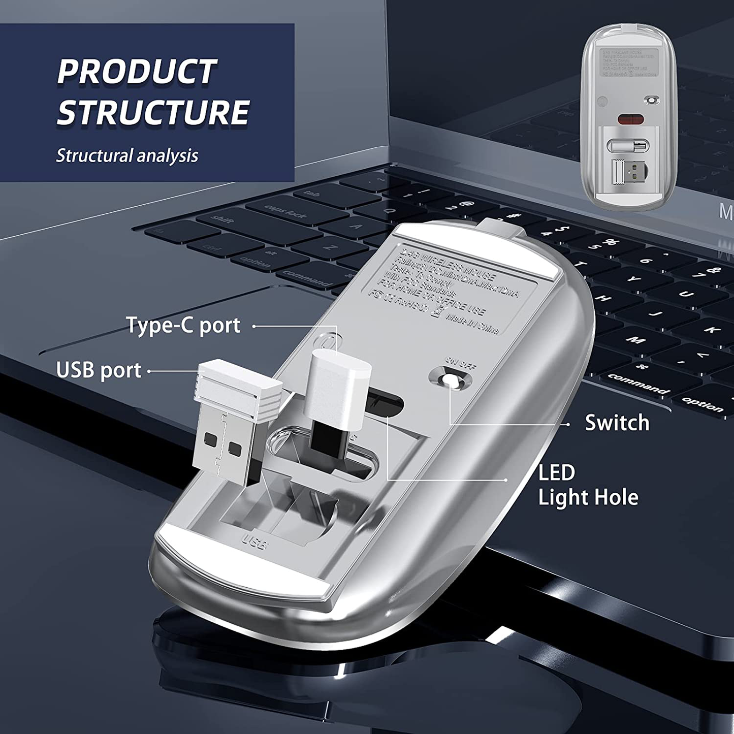 Halpilt Wireless Mouse Rechargeable, Portable, Silent Click USB-A Type-C Dual Mode 3 Adjustable DPI Business Office Leisure Home Small Mouse (Q23S Grey)