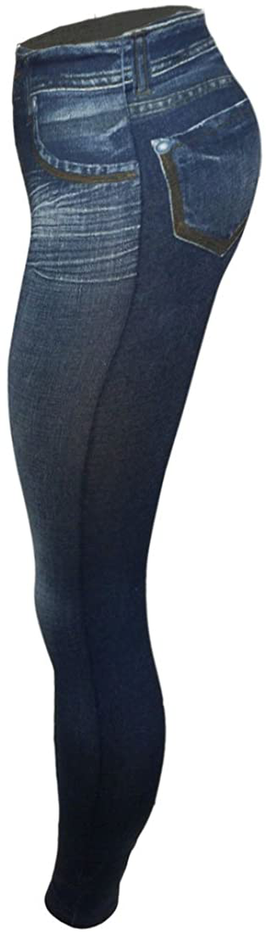CLOYA Women's Denim Print Fake Jeans Seamless Fleece Lined Leggings, Full Length