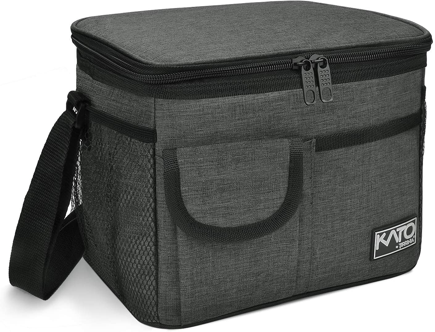 Tirrinia Insulated Lunch Bag w/Leather Handle for Women/Men, Leakproof Thermal Reusable Lunch Box Tote w/multifunctional Strap for Adult & Kids, Lunch Cooler for Work w/Durable Side Pocket, Khaki