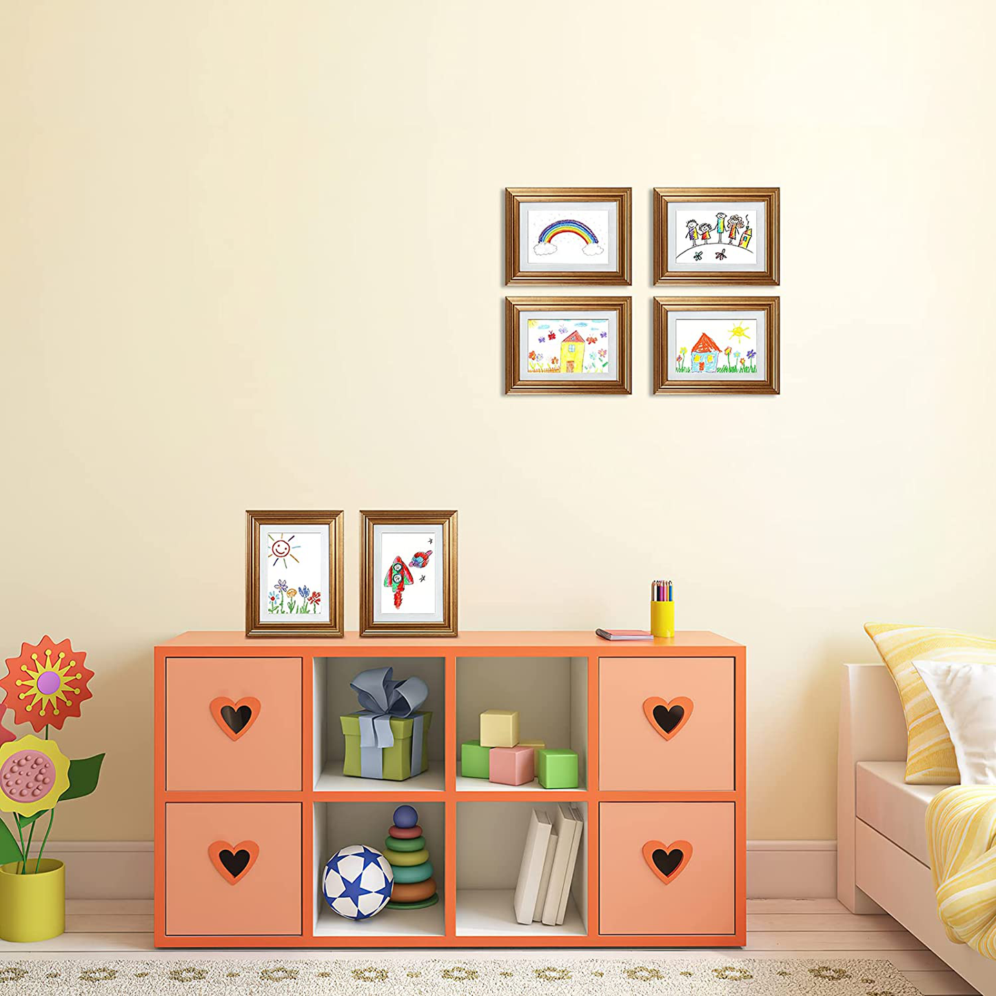 MEBRUDY 4x6 Picture Frames Set of 6, Display Pictures 4x6 with Mat or 5x7 Without Mat, Gold Photo Frames for Wall Mount or Table Top