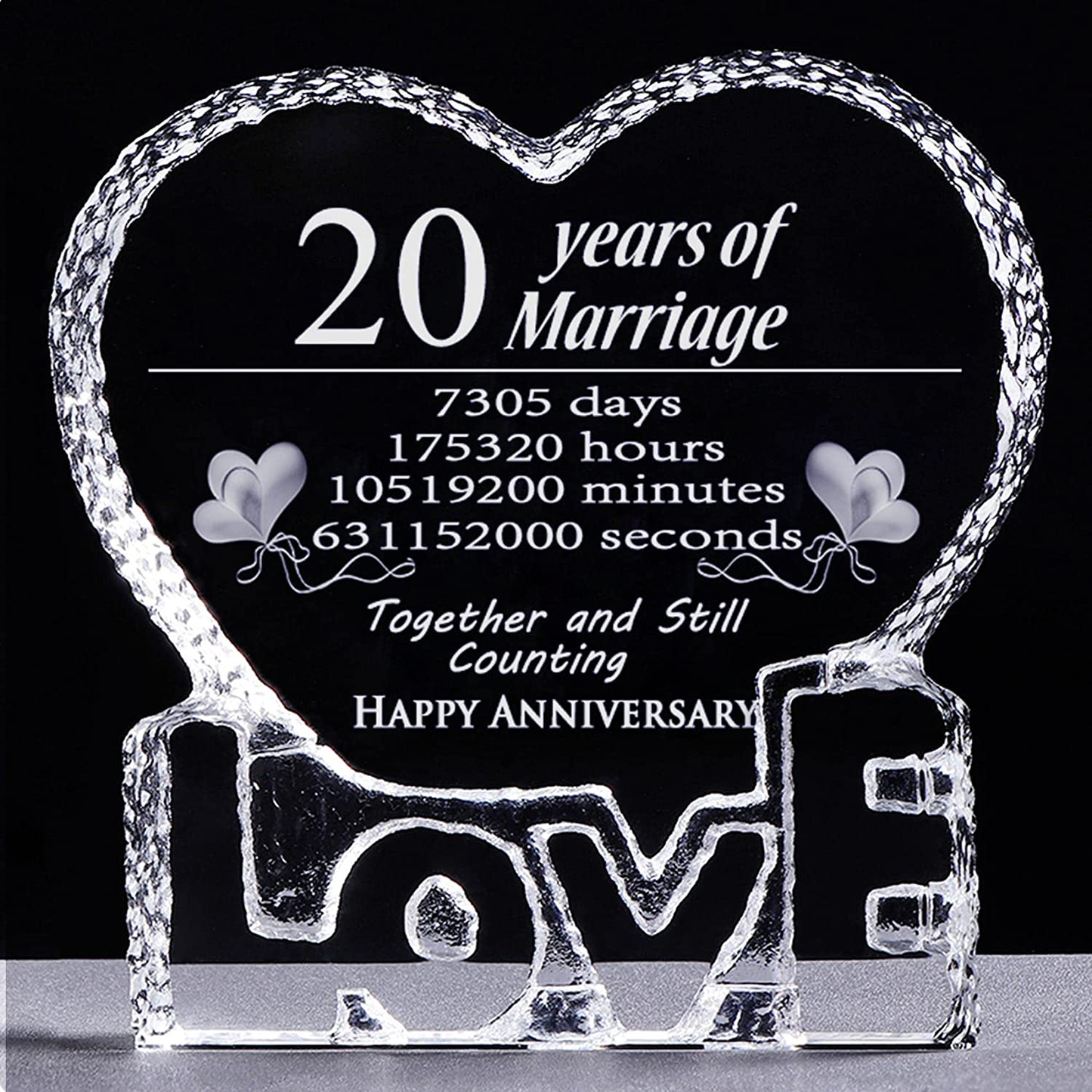 YWHL 20 Year 20th Wedding Anniversary Crystal Sculpture Keepsake Gifts for Her Wife Girlfriend Him Husband (20 Year)