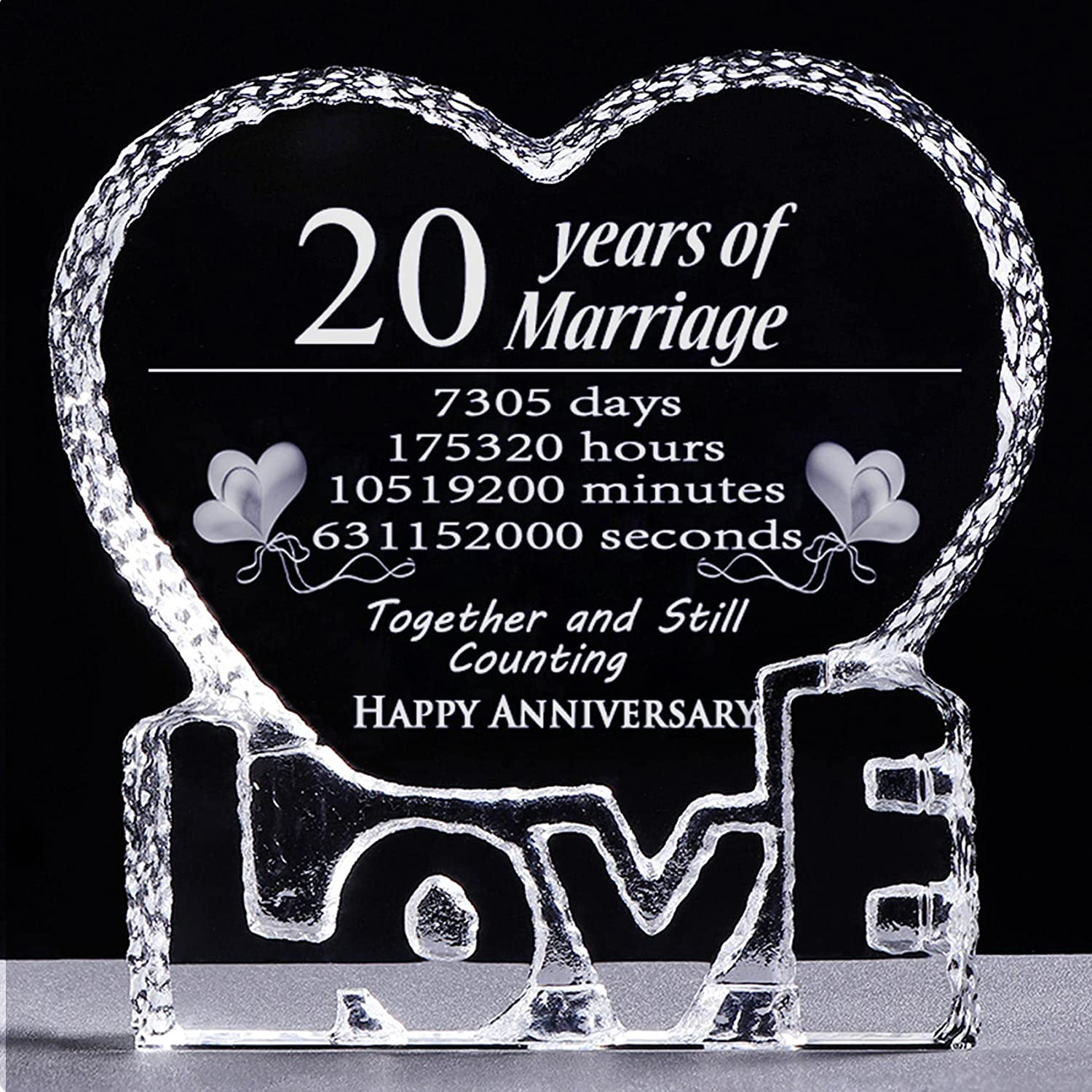 YWHL 20 Year 20th Wedding Anniversary Crystal Sculpture Keepsake Gifts for Her Wife Girlfriend Him Husband (20 Year)