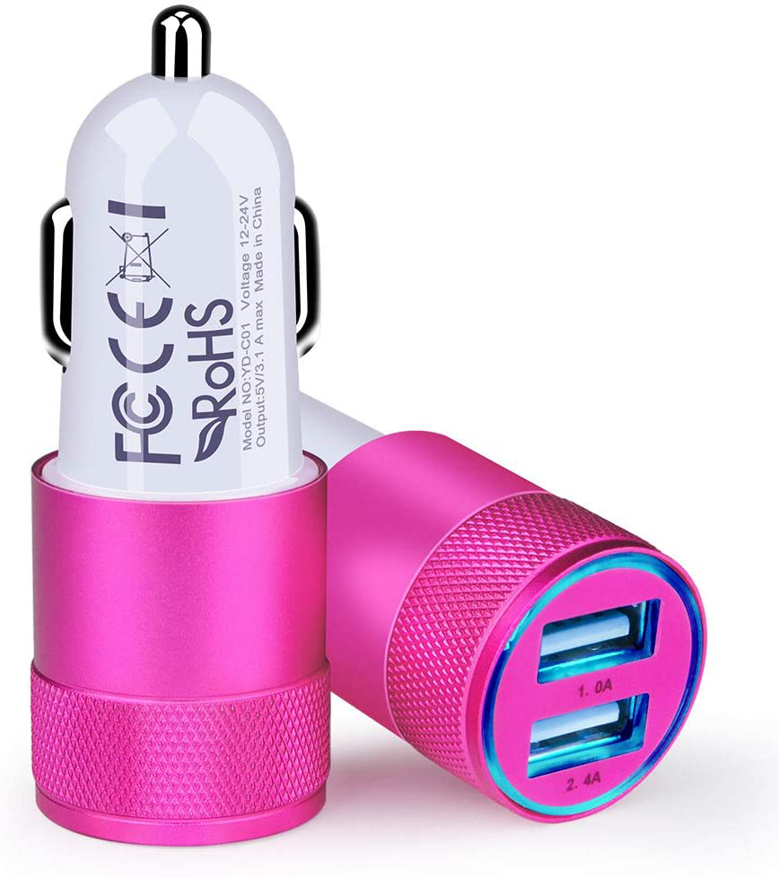 Car Charger, [2Pack] 3.4a Fast Charge Dual Port USB Cargador Carro Lighter Adapter for iPhone X XR XS Max 8 Plus 7s 6s 12 11 Pro Max, iPad, Samsung Galaxy S21+ S10 Plus S7 j7 S10e S9 Note 8, LG, GPS