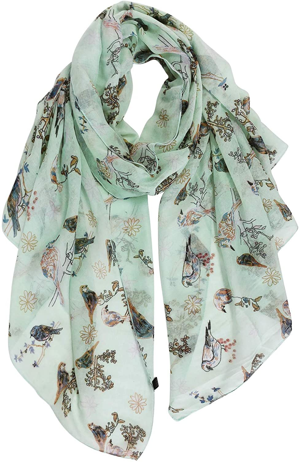 GERINLY Scarfs for Women Lightweight Floral Birds Print Cotton Scarves and Wraps for Holiday
