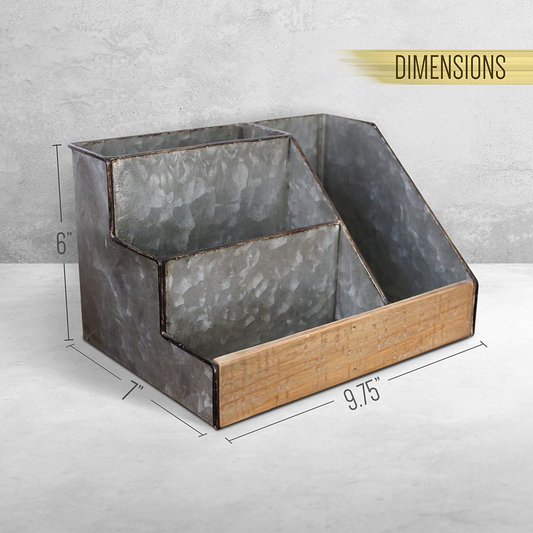 3 PIECE Galvanized Metal Desk Organizer Set- Rustic Mail Organizer For Desktop - Great For Rustic or Industrial Home Decor! Rustic Makeup Organizer For Vanity
