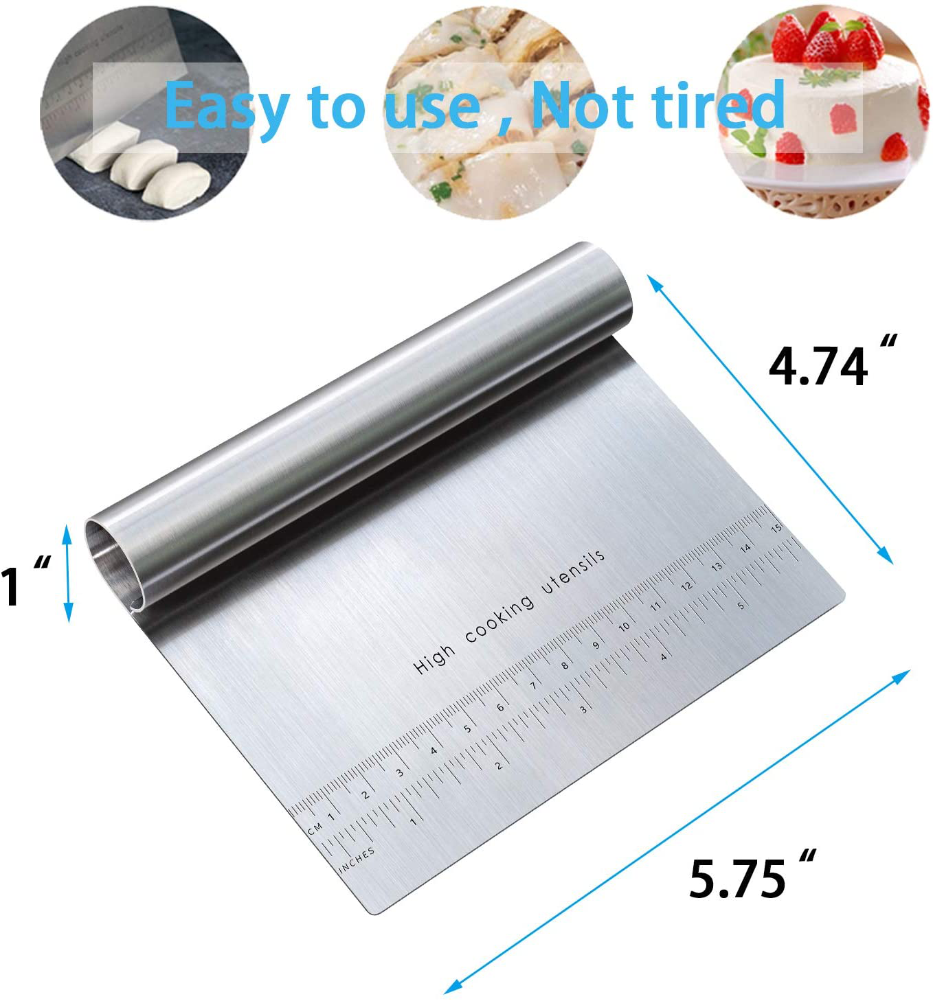 Pro Dough Pastry Scraper/Cutter/Chopper Stainless Steel Mirror Polished with Measuring Scale Multipurpose- Cake, Pizza Cutter - Pastry Bread Separator Scale Knife (1)