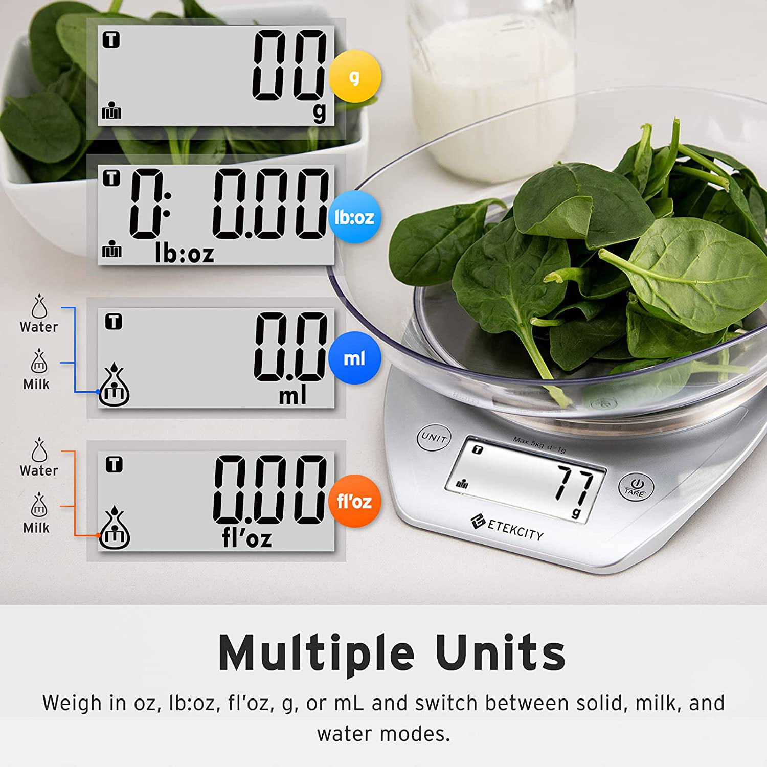 Etekcity 0.1g Food Kitchen Scale Bowl, Digital Grams and Ounces for Weight Loss, Baking, Cooking and Keto, 11lb, Silver Stainless Steel