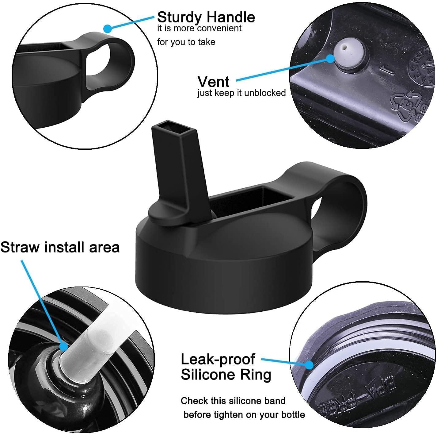 The Mass Wide Mouth Straw Lid Compatibility Most Sports Water Bottle (Black)