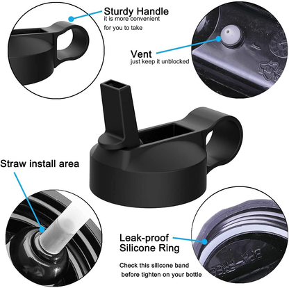 The Mass Wide Mouth Straw Lid Compatibility Most Sports Water Bottle (Black)