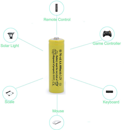 QBLPOWER Solar Light 1.2V AA Ni-CD 600mAh 2A Rechargable Batteries Cell for Garden/Lawn/Sidewalk Lamp (12 Pack AA Yellow)