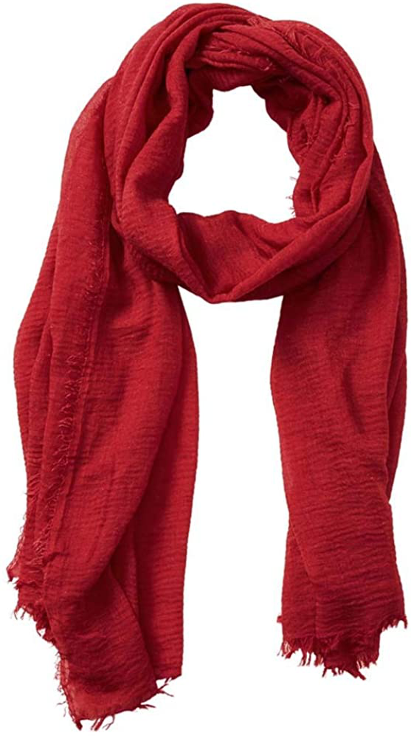 Summer Cotton Blend Crinkle Vintage Soft Scarf with Fringed Edges 35" × 70"
