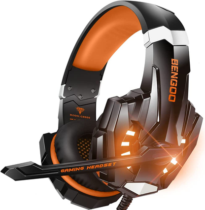 BENGOO G9000 Stereo Gaming Headset for PS4 PC Xbox One PS5 Controller, Noise Cancelling Over Ear Headphones with Mic, LED Light, Bass Surround, Soft Memory Earmuffs for Laptop Mac Nintendo NES Games