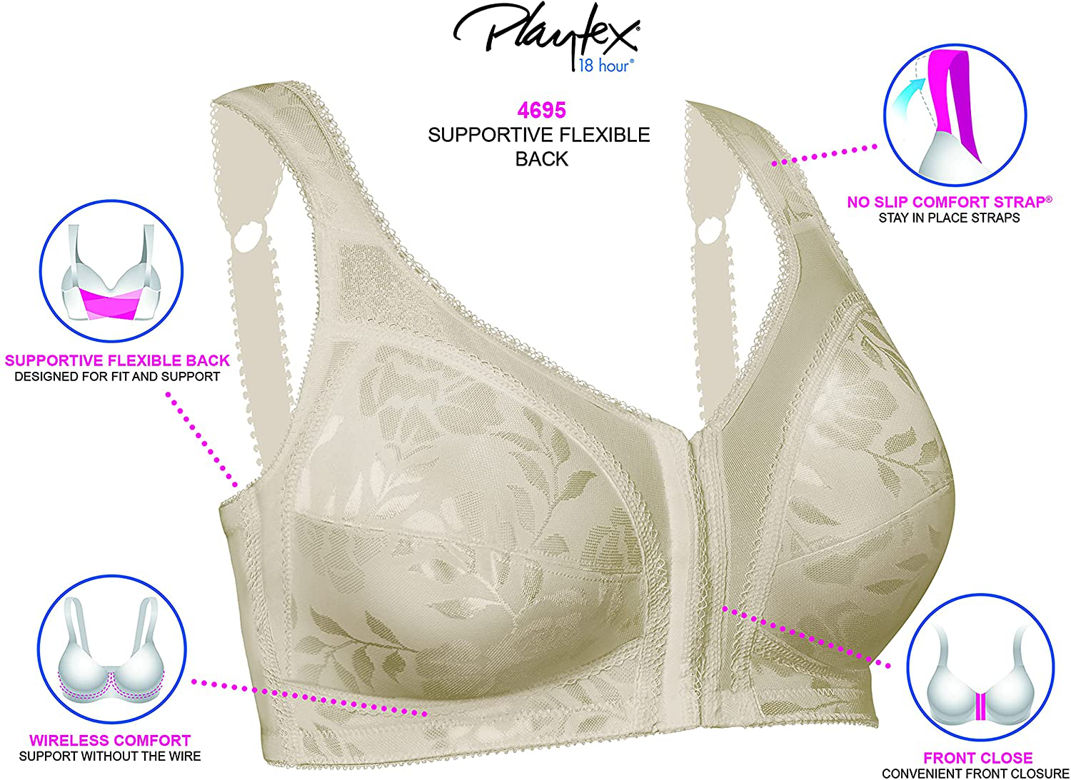Playtex Women's 18 Hour Front-Close Wirefree Bra w/ Flex Back US4695