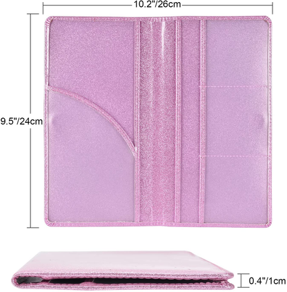Car Registration and Insurance Holder, Vehicle Glove Box Car Organizer Men Women Wallet Accessories Case with Magnetic Shut for Cards, Essential Document, Driver License by Cacturism, Bling Pink