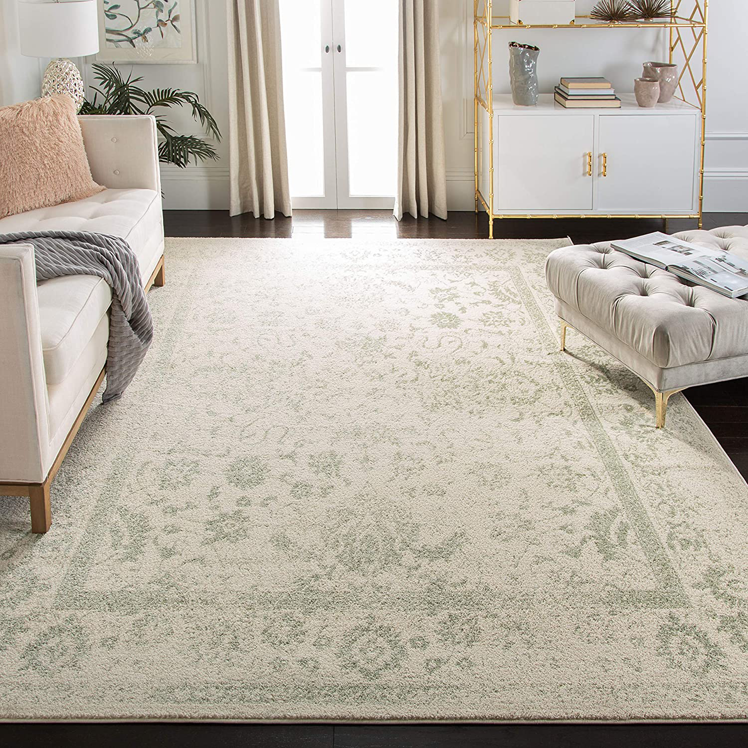 Safavieh Adirondack Collection ADR109V Oriental Distressed Non-Shedding Stain Resistant Living Room Bedroom Runner, 2'1" x 6' , Ivory / Sage