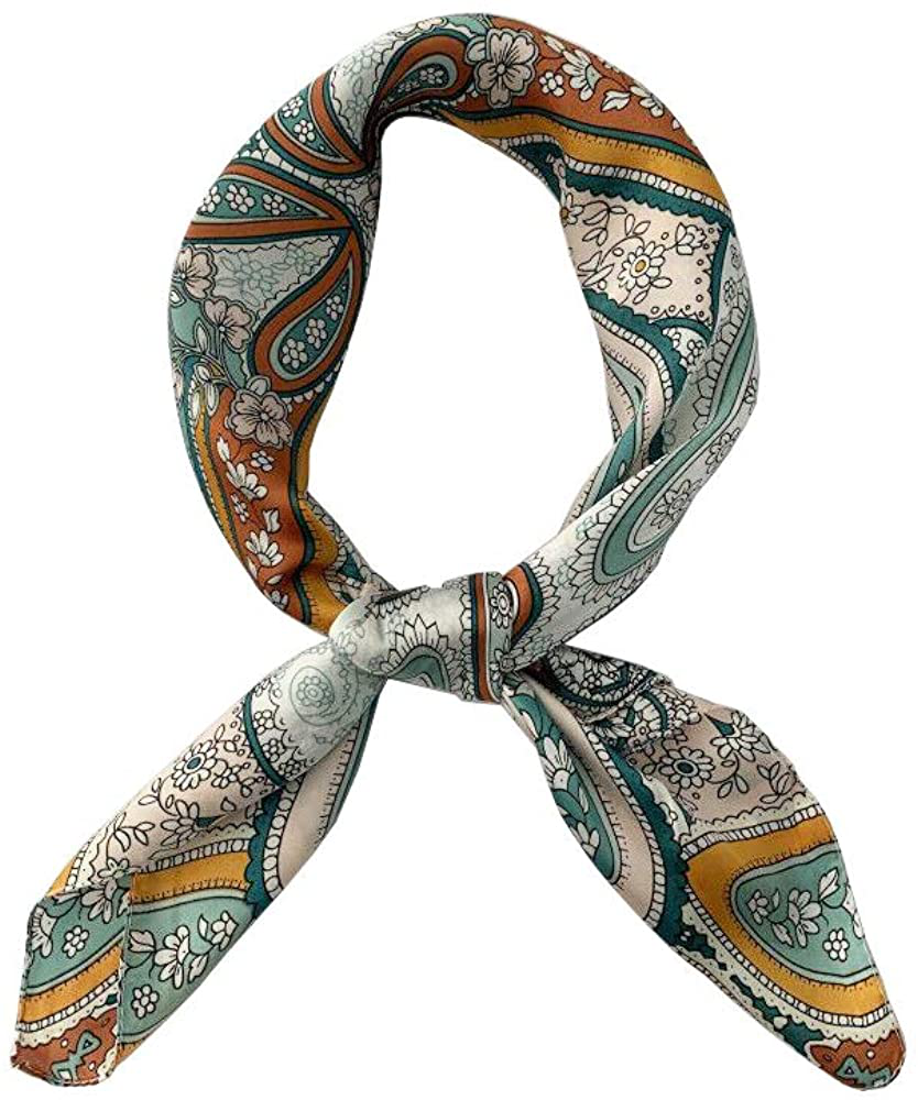 FONYVE Silk Feeling Scarf Medium Square Satin Head Scarf for Women 27.5 × 27.5 inches