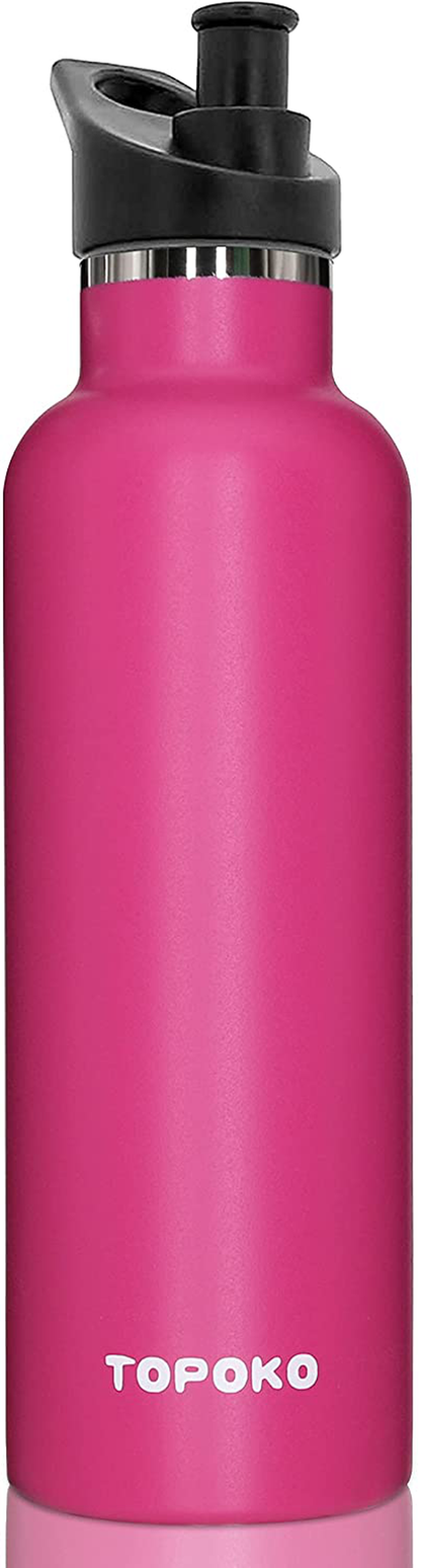 TOPOKO 25 OZ Hydro Double Wall Flask Stainless Steel Water Bottle, Bite Valve Top, Vacuum Insulated, Sweat Proof, Leak Proof Sports Thermos. Standard Mouth 25oz, BPA-Free, Keep Cold 24 Hours (Black)