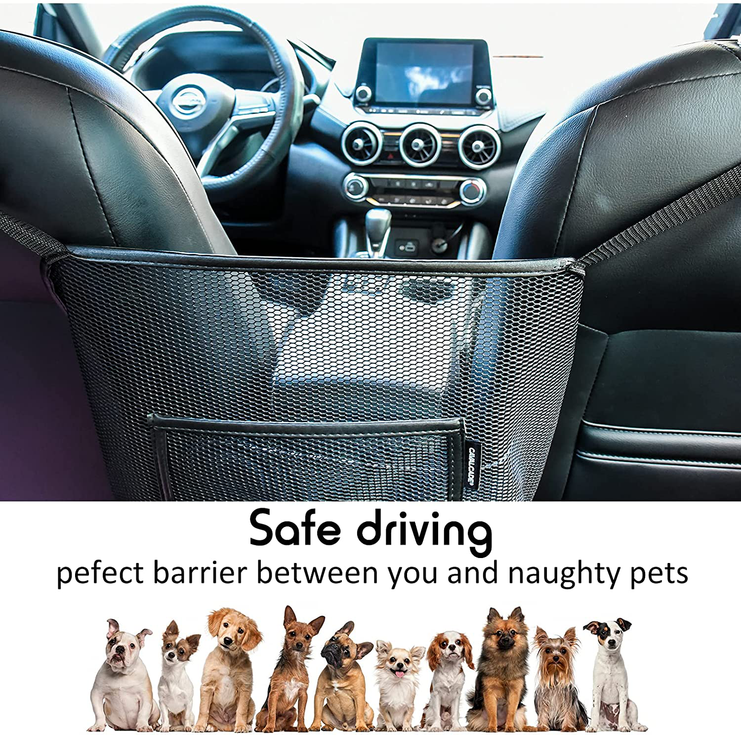 Cavalcade Car Net Pocket, Back Seat Mesh Organizer, Automotive Console Handbag Holder, Netting Pouch Storage Bag for Car, Barrier of Backseat Pet Kids, Black