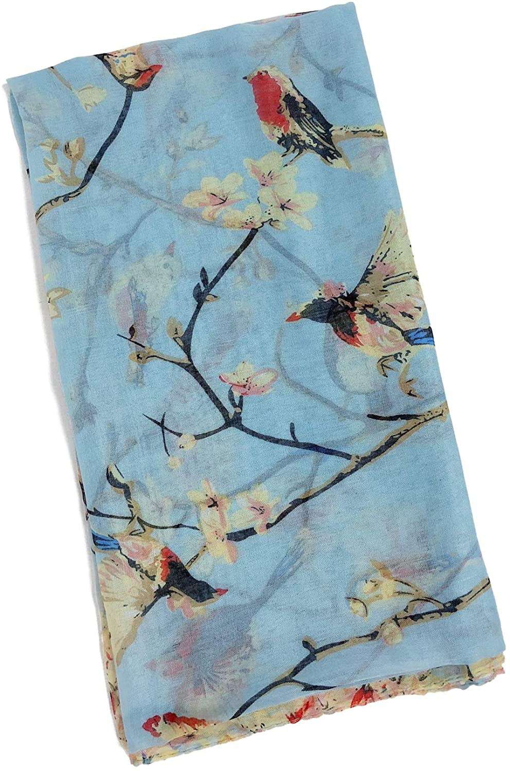 GERINLY Scarfs for Women Lightweight Floral Birds Print Cotton Scarves and Wraps for Holiday