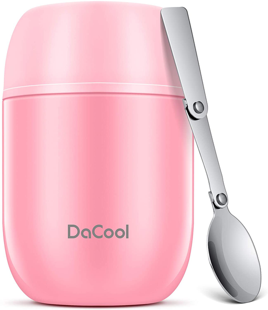 Insulated Lunch Container DaCool Hot Food Jar 16 oz Stainless Steel Vacuum Bento Lunch Box for Kids Girls Adult with Spoon Leak Proof Hot Cold Food for School Office Picnic Travel Outdoors - Pink