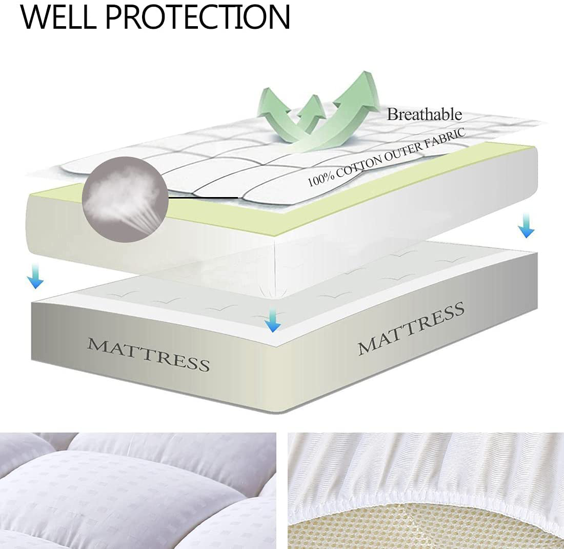 EASELAND Full Size Mattress Pad Pillow Top Mattress Cover Quilted Fitted Mattress Protector Cotton Top 8-21" Deep Pocket Cooling Mattress Topper (54x75 Inches, White)
