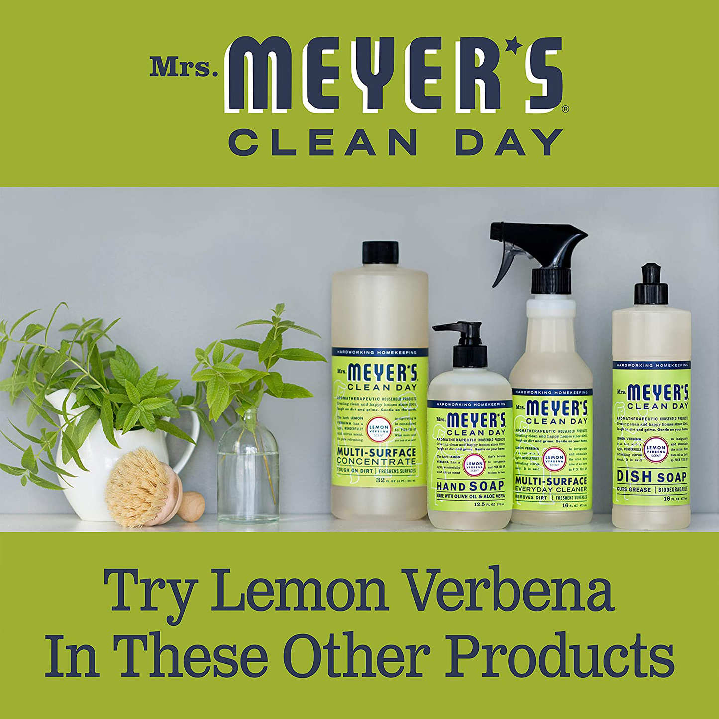 Mrs. Meyer's Clean Day Liquid Hand Soap, Cruelty Free and Biodegradable Hand Wash Formula Made with Essential Oils, Lemon Verbena Scent, 12.5 oz - Pack of 3