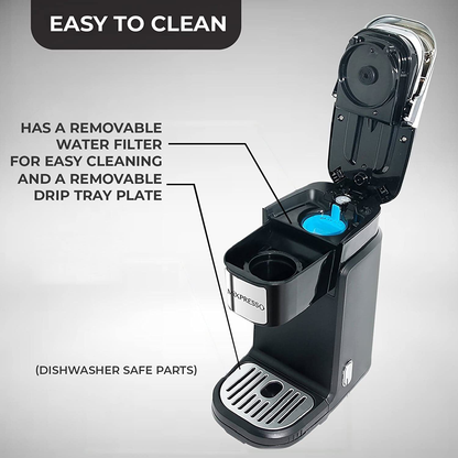 Mixpresso, Single Cup Coffee Maker | Personal Single Serve Coffee Machine, Compatible with KCup | Quick Brew Technology, Programmable Features, One Touch Function (Dark Grey)