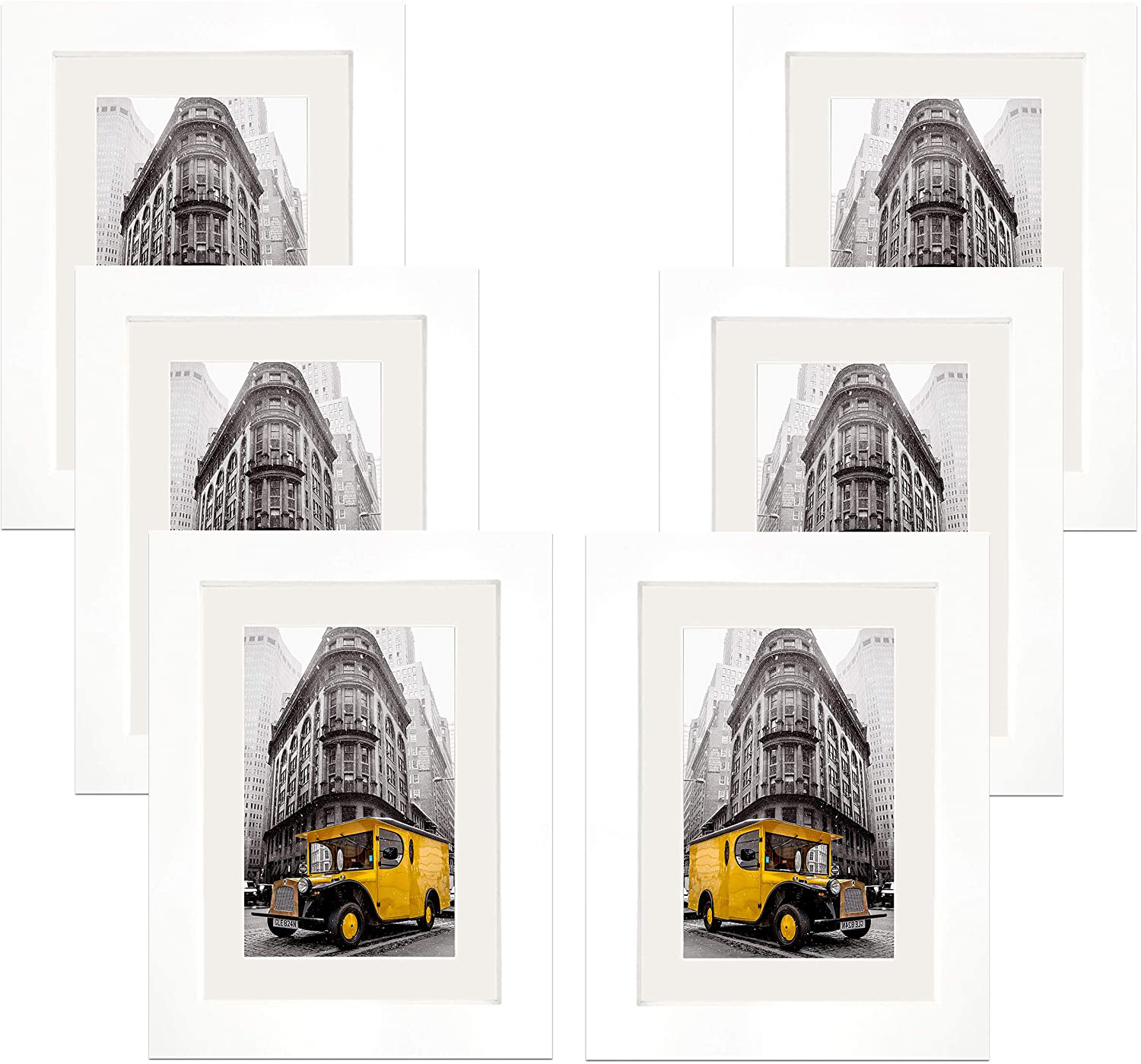 Art Emotion Solid Wood Picture Frame with 2MM Reinforced Glass, Frame for Photo, Hangers for Horizontal or Vertical Display (White, 5x7 with 4x6 Opening, Pack of 6)