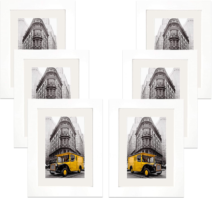 Art Emotion Solid Wood Picture Frame with 2MM Reinforced Glass, Frame for Photo, Hangers for Horizontal or Vertical Display (White, 5x7 with 4x6 Opening, Pack of 6)