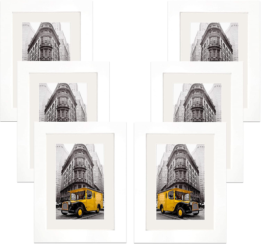 Art Emotion Solid Wood Picture Frame with 2MM Reinforced Glass, Frame for Photo, Hangers for Horizontal or Vertical Display (White, 5x7 with 4x6 Opening, Pack of 6)