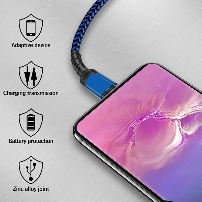 5 Pack (3/3/6/6/10FT) Nylon Braided USB C Fast Charging Cord - Compatible with Samsung Galaxy and more