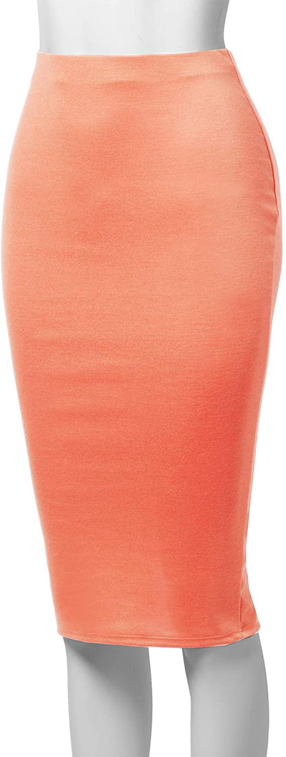 SSOULM Women's Work Office Stretchy Fitted Midi Pencil Skirt with Back Slit and Plus Size