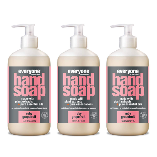 Everyone Liquid Hand Soap, 12.75 Ounce (Pack of 3), Ruby Grapefruit, Plant-Based Cleanser with Pure Essential Oils (Packaging May Vary)