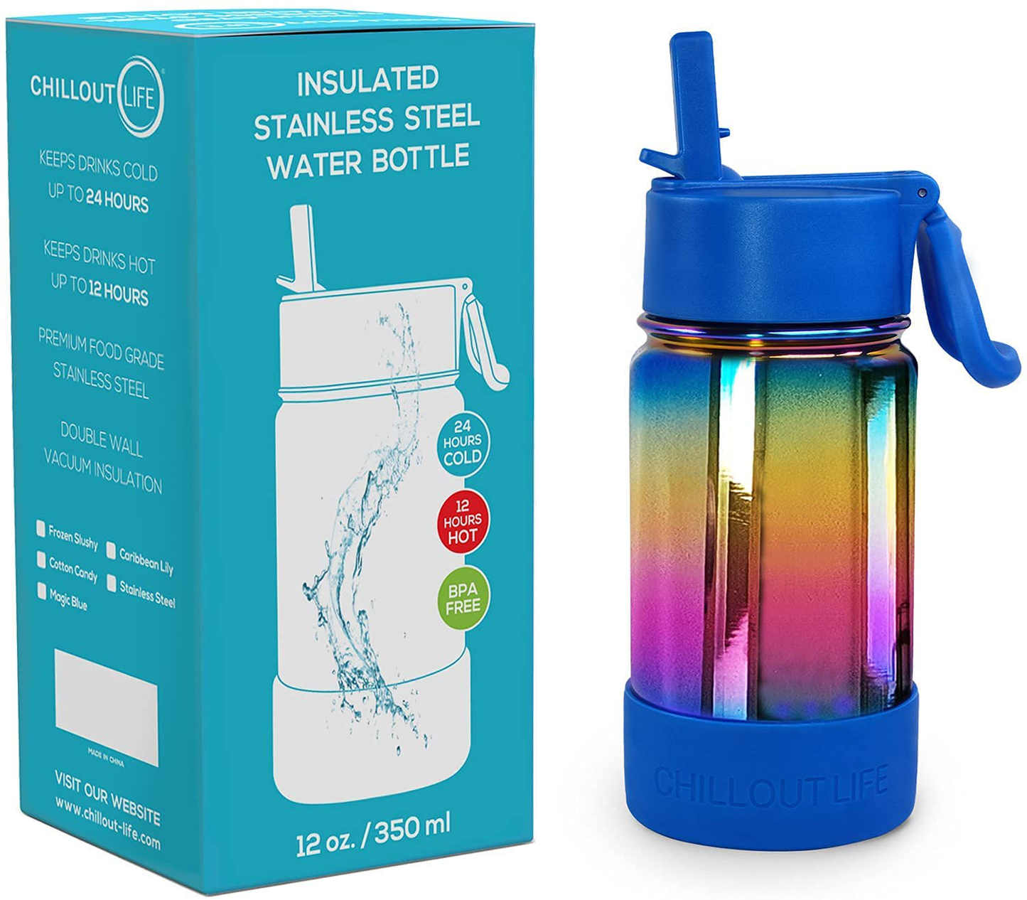 CHILLOUT LIFE 17 oz Insulated Water Bottle with Straw Lid for Kids and Adult + 20 Cute Waterproof Stickers - Perfect for Personalizing Your Kids Metal Water Bottle