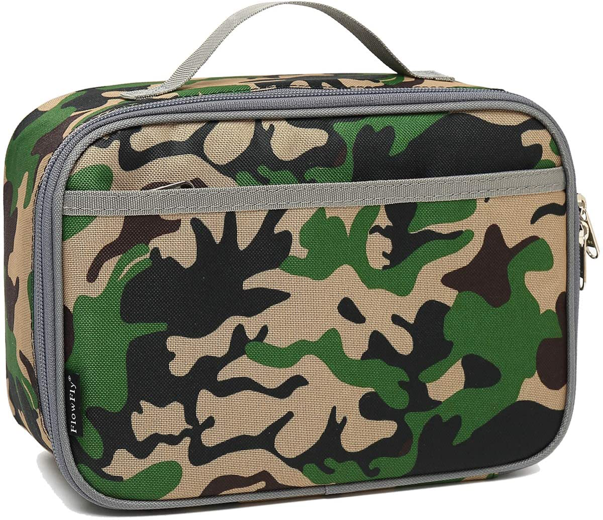 FlowFly Kids Lunch box Insulated Soft Bag Mini Cooler Back to School Thermal Meal Tote Kit for Girls, Boys,Women,Men, Forest Camo