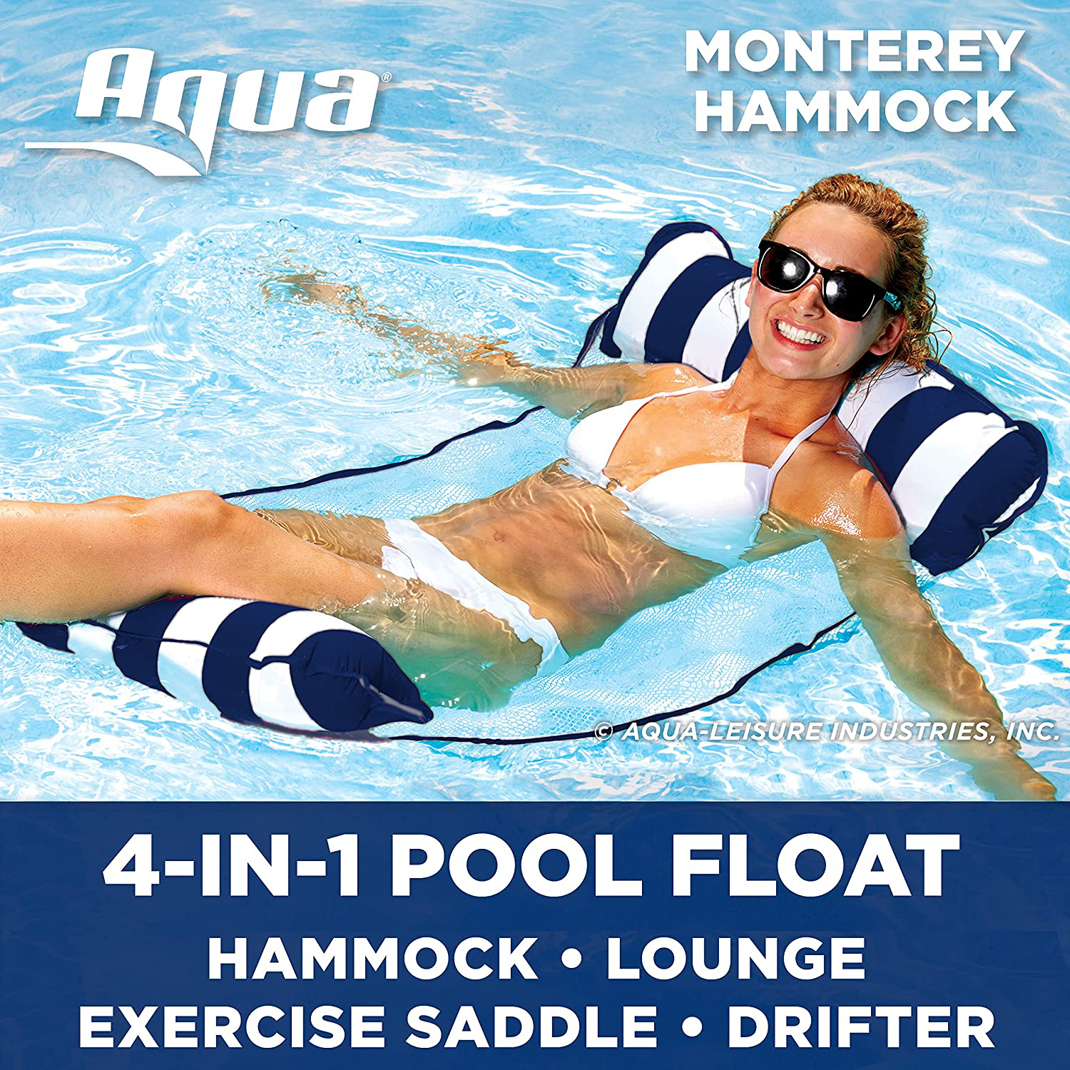 Aqua 4-in-1 Monterey Pool Hammock & Float, 50% Thicker, Patented Non-Stick PVC, Multi-Purpose Water Hammock (Saddle, Chair, Hammock, Drifter) Pool Chair for Adults - Pink