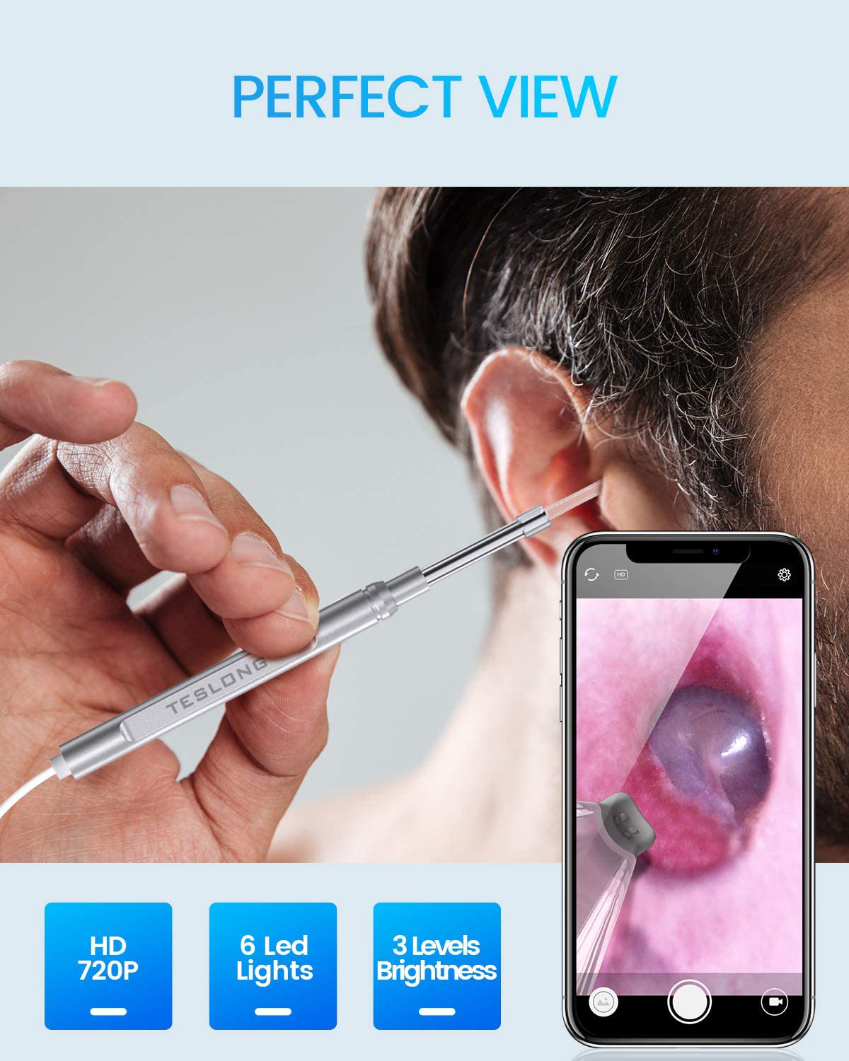 Otoscope Ear Buddies Ear Cleaner, Teslong USB Ear Camera, Digital Otoscope Camera, HD Video Ear Scope, Ear Wax Removal Tool with LED Light for iPhone, Android Phone, Adult, Self, Child, Dogs for Home