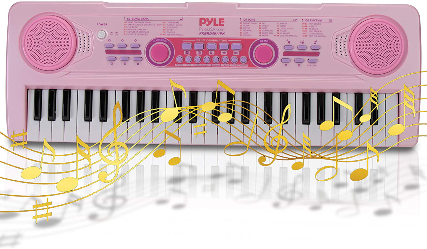 Digital Piano Keyboard - Portable Key Learning Keyboard for Beginners w/ Drum Pad, Recording, Microphone, Music Sheet Stand & Built-in Speaker