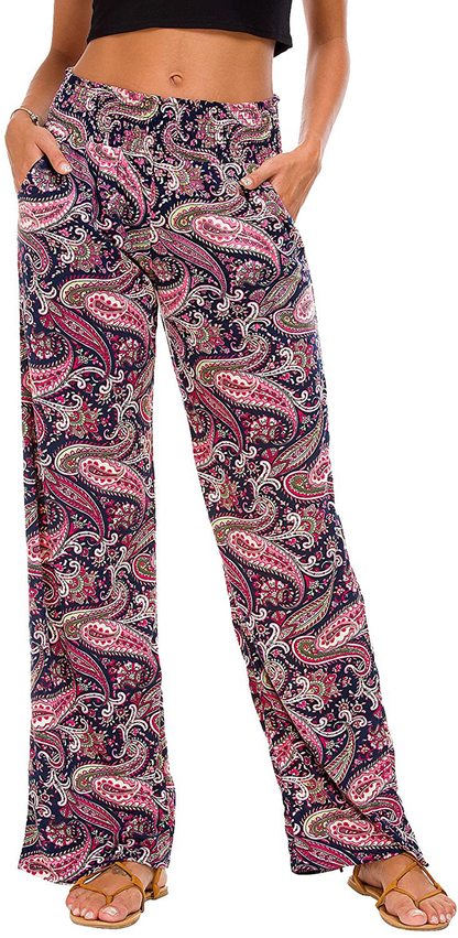 Urban CoCo Women's Boho Palazzo Pants Wide Leg Lounge Pants