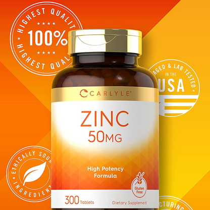 High Potency Zinc Supplement 50mg each - 300 Tablets 